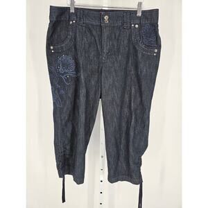 Gloria vanderbilt Womens Sz 14 Slim Leg Denim Capri Pants Embroidered Floral